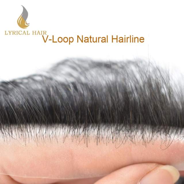 LYRICAL HAIR Men Frontal Hair replacement System V-Looped PU Toupee for Men Natural Hairline Mens Toupee for Bald Spot Skin Hair Patch for Men European Human Hair Hair Piece