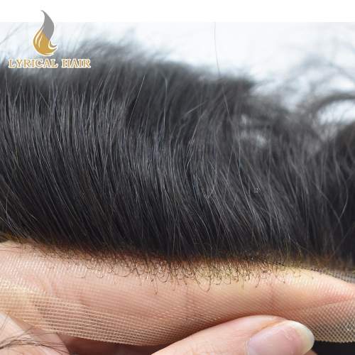 LYRICAL HAIR Fine Mono Hair Replacement System for Men PU Coated Perimeter 1/4" Fine Welded Mono Mens Hairpieces Lace Front Toupee for Men