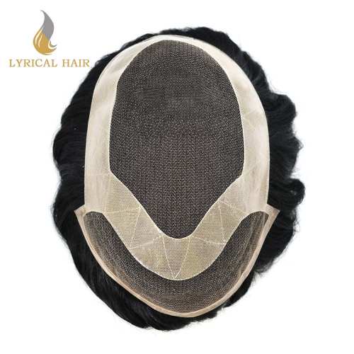 LyricalHair French Lace Men's Hair System Invisible Natural Hairline Lace Front Durable Tape Attached PU Coated Perimeter Mens Hairpiece P1-4-8