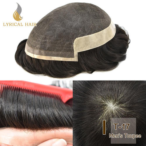 LYRICAL HAIR Durable Icon Fine Welded Mono Men's Toupee T-17 Natural Lace Front Invisible Knot Hairpiece 32mm Slight Wave Indian Hairpiece