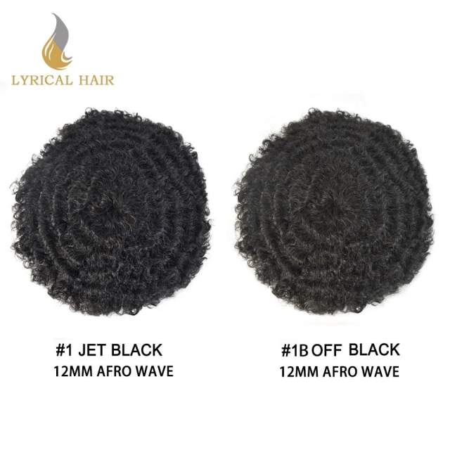 LYRICAL HAIR Units for Black Men Thin Skin African American Men 100% Brazilian Human Hair Replacement System Full Poly Afro Curly Wave Mens Hairpieces