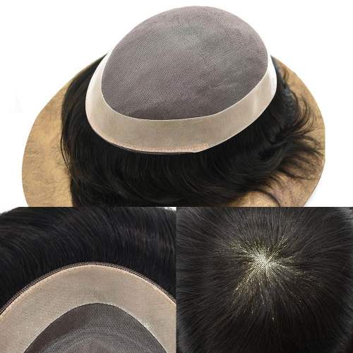 LYRICAL HAIR System for Men Replacement System Monofilament with Poly Coated Mens Toupee Folded Lace Front Natural Hairline Toupee for Men Non Surgical Hair Piece for Men