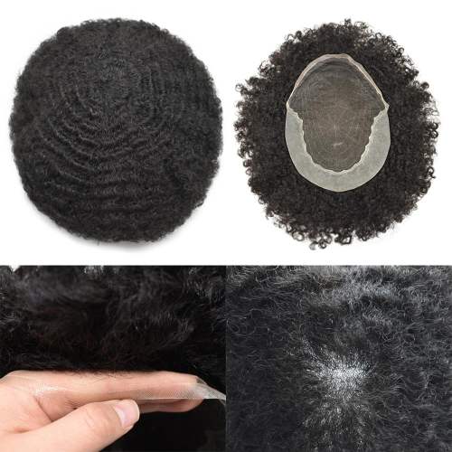 LYRICAL HAIR  Afro Kinky Curly Toupee for Black Men Brazilian Human Hair Mens Toupee French Lace Front Natural Hairline African American Mens Hairpieces For Black Men Hair Unit