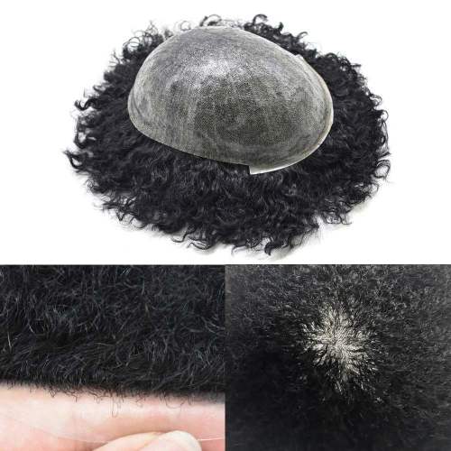 LYRICAL HAIR  Kinky Curly Afro Mens Toupee Hair Unit For Black Mens Curly System 100% Brazilian Human Hair African American Full Skin Wigs For Black Men Weave Hairpiece