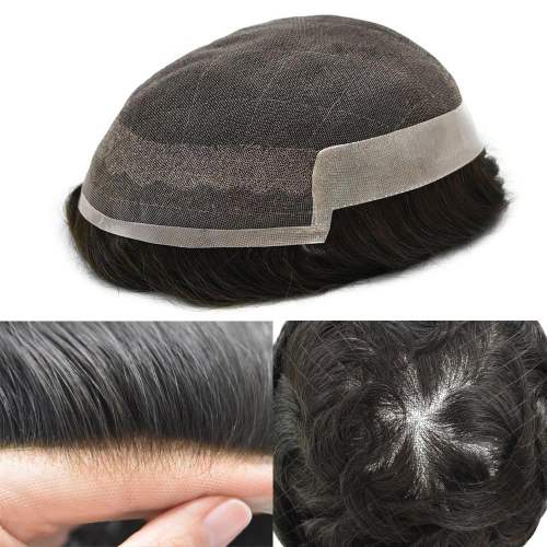 LYRICAL HAIR Mens Toupee Hair System For Men French Lace With Poly Coated Mens Hair Replacement System Hairpiece For Men Natural Hairline Bleached  Knots