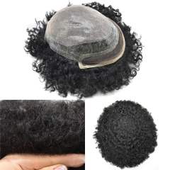 LYRICAL HAIR Afro Men Hair Units for Black Men Hair System French Lace with Injected PU Skin Non Surgical Mens Toupee for African American Men Hair Piece Man Weave 4-14mm Afro Curl Mens Hair Units