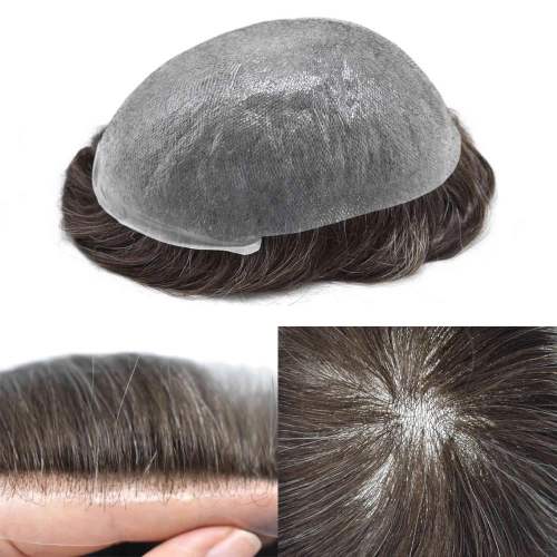 LYRICAL HAIR Mens Toupee 0.06mm Ultra Thin Skin Non Surgical Hair Replacement System for Men Undetectable V-Looped Mens Hairpieces Scalp-like Natural Hairline Toupee for Men