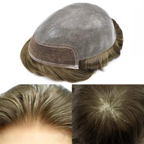 LyricalHair Lace Front Skin Hair System For Men 0.06mm Thin Skin Easy Wear Men's Toupee,Undetectable V-looped Cut-Away Base Men's Natural Prosthesise Hairpieces