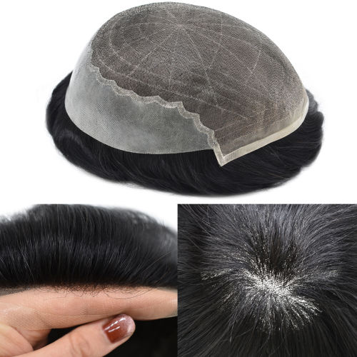 LYRICAL HAIR Mens Toupee Hair System For Men Super Fine Welded Monofilament Lace wIith Poly Mens Hair Replacement System Non-Surgical Hairpiece For Men Natural Hairline Bleached  Knots