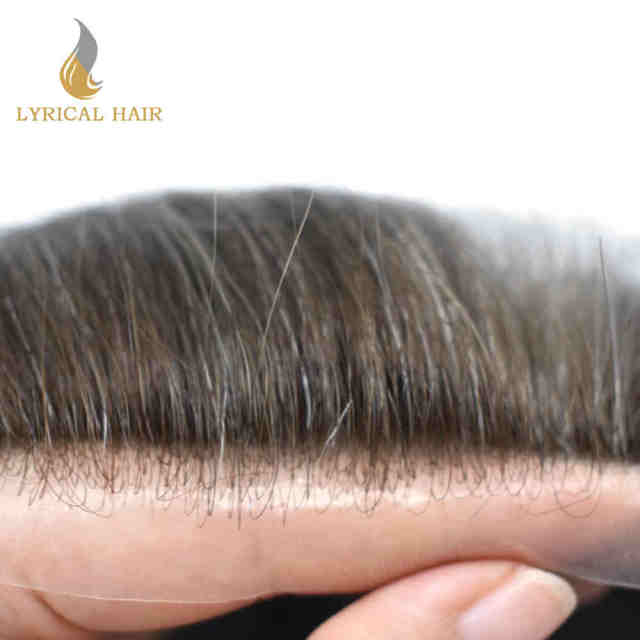 LYRICAL HAIR Mens Toupee 0.06mm Ultra Thin Skin Non Surgical Hair Replacement System for Men Undetectable V-Looped Mens Hairpieces Scalp-like Natural Hairline Toupee for Men