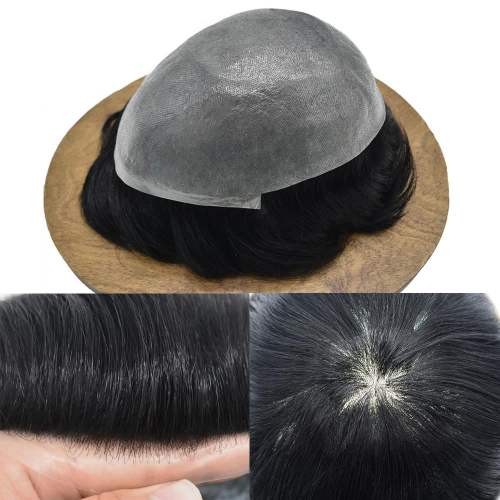 LYRICAL HAIR Mens Toupee Non-Surgical Hair Replacement System for Men 0.04mm Ultra Thin Skin Mens Hair Piece Invisible V-Looped Poly Skin Hair Units Toupee for Men