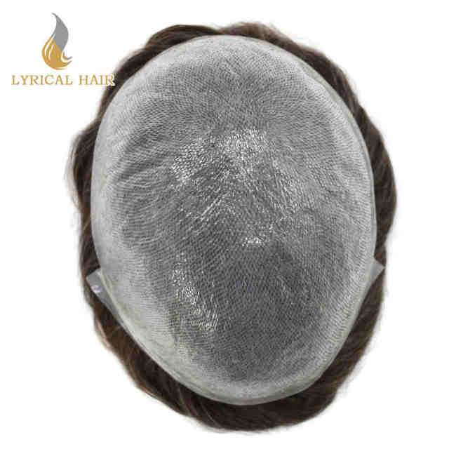 LYRICAL HAIR Mens Toupee 0.06mm Ultra Thin Skin Non Surgical Hair Replacement System for Men Undetectable V-Looped Mens Hairpieces Scalp-like Natural Hairline Toupee for Men