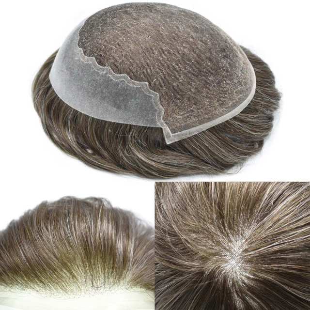 LYRICAL HAIR Mens Toupee Hair System For Men French Lace With PU Men's Hair Replacement System Hairpiece For Men Natural Hairline Bleached  Knots