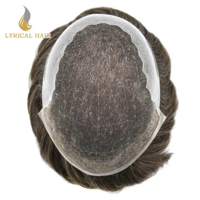 LYRICAL HAIR Mens Toupee Hair System For Men French Lace With PU Men's Hair Replacement System Hairpiece For Men Natural Hairline Bleached  Knots