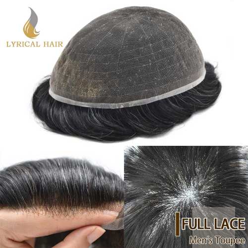 LYRICAL HAIR Men's Toupee Non Surgical Hair Replacement System Full French Lace Toupee for Men Hair Piece Bleached Knots Natural Hairline Men Hair System