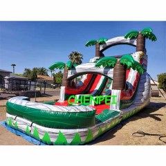 Dual lanes Palm tree inflatable water slide marble pvc