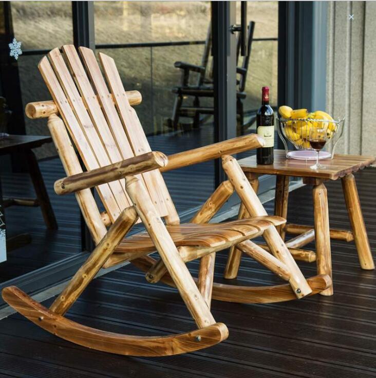 Outdoor Furniture Wooden Rocking Chair Rustic American Country Style Antique Vintage Adult Large Garden Rocker Armchair Rocker
