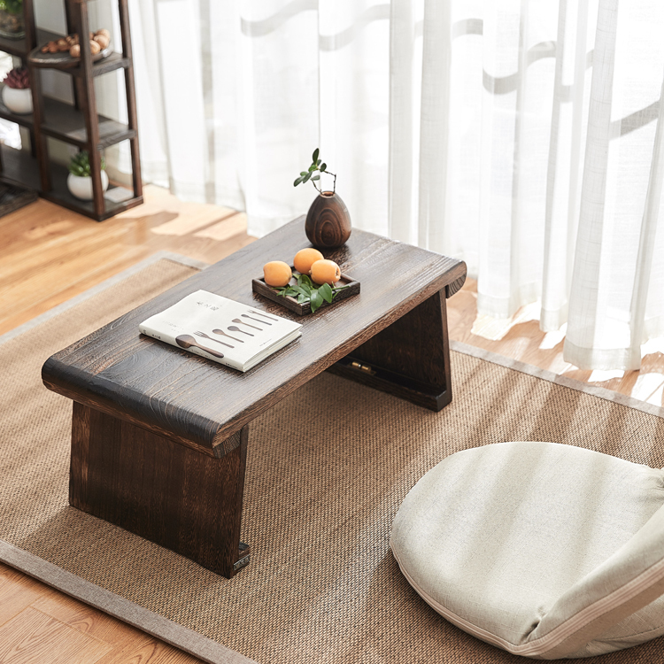 Simple Japanese-Style Folding Coffee Table Antique Small Apartment Living Room Rectangle Wood Tea Table Foldable for Breakfast