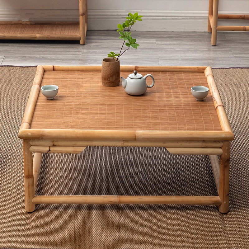 Vintage Indoor Natural Bamboo&amp;Rattan Furniture Floor Table Square Asian Style Tatami Coffee Living Room Low Tea Center Table