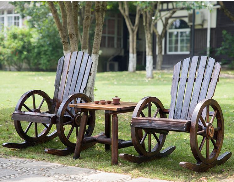Wagon Wheel Wood Adirondack-Style Garden Chair Garden Furniture Rocking Chair Rocker Patio Garden Wooden Bench Outdoor Furniture