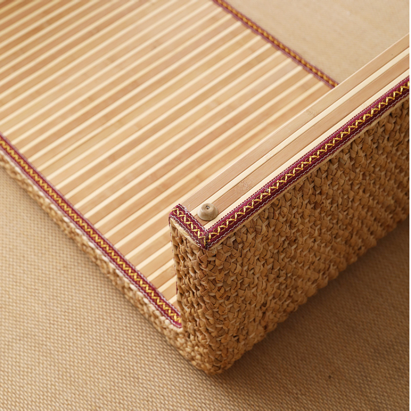Handcrafted Tea Table for Sitting on The Floor Accent Furniture Japanese Style Rectangle Rattan Straw Coffee Table