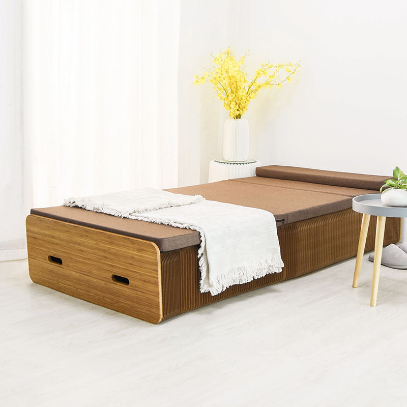 Kraft Paper Folding Bed Bedroom Furniture Rollaway Guest Single Bed Cot Fold Out Bed with Thick Memory Foam Mattress