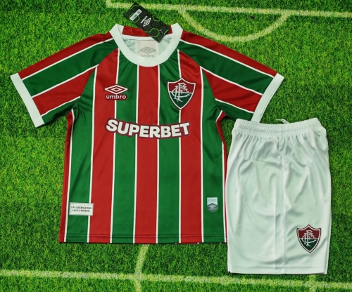 Kids 2025/26 Fluminense FC Home Red & Green Kids/Youth Soccer Uniform-812/123