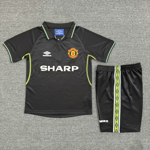 Kids 98 Retro Version Man United 2nd Away Black Kids/Youth Soccer Uniform-811