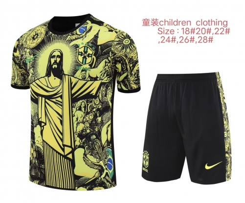 (Size 16-28) Kids 2025/26 Special Version Brazil Black & Yellow Kids/Youth Kids/Youth Soccer Tracksuit Uniform-418