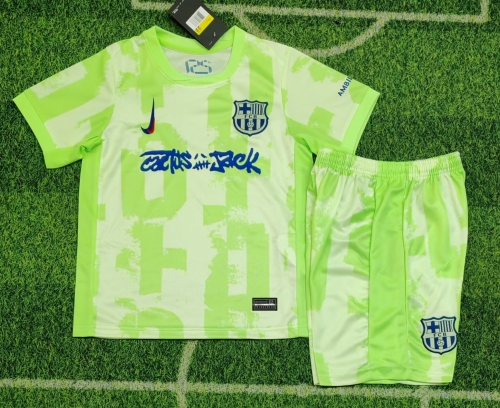 Kids 2025/26 Jointed Version Barcelona 2nd Away Green Kids/Youth Soccer Uniform-123
