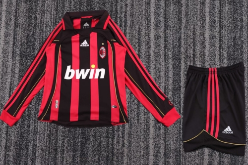 Kids 06-07 Retro Version AC Milan Home Red & Black LS Kids/Youth Soccer Uniform-811