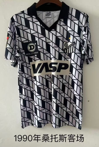 1990 Retro Version Santos FC Away Black & White Thailand Soccer Jersey AAA-709