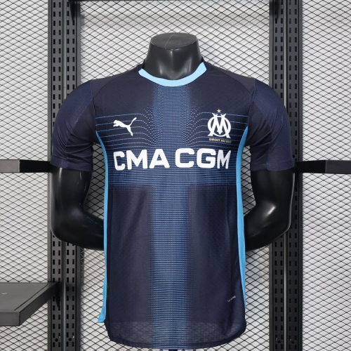 Player Version 2025/26 Olympique de Marseille Away Black & Blue Thailand Soccer Jersey AAA-888/MY