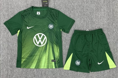 Kids 2025/26 VfL Wolfsburg Home Green Kids/Youth Soccer Uniform-208/522
