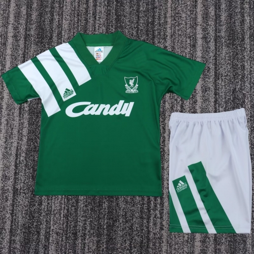 Kids 91/92 Retro Version Liverpool Away Green Youth/Kids Soccer Uniform-811