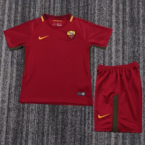 Kids 17-18 Retro Version AS Roma Home Red Kids/Youth Soccer Uniform-811