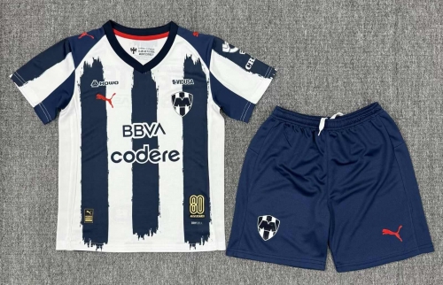 Kids 2025/26 Monterrey Home White & Blue Kids/Yotuh Soccer Uniform-522