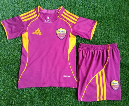 Kids 2025/26 AS Roma Home Rose Red Kids/Youth Soccer Uniform-812