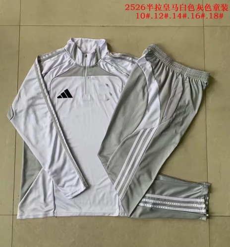 Kids 2025/26 Rea Madrid White & Gray Kids/Youth Soccer Tracksuit Uniform-815/411