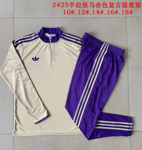 Kids 2025/26 Retro Rea Madrid Apricot Kids/Youth Soccer Tracksuit Uniform-815