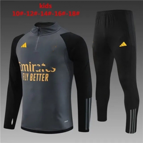 2023/24 Rea Madrid Dark Gray Kids/Youth Soccer Tracksuit Uniform-801