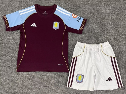 Kids 2025/26 Aston Villa Home Red Kids/youth Soccer Uniform-522