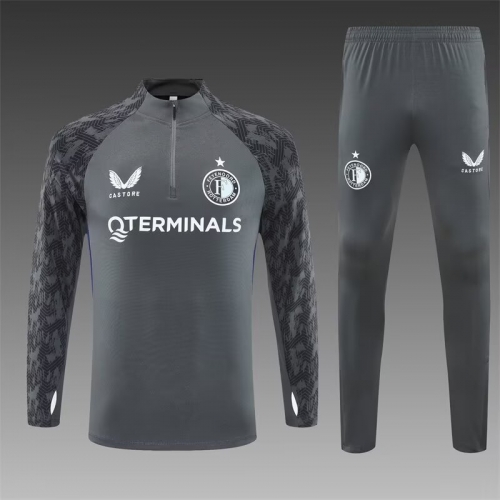 2025/26 Feyenoord Rotterdam Dark Gray Soccer Tracksuit Uniform-801