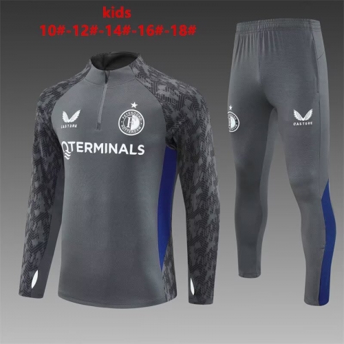 Kids 2025/26 Feyenoord Rotterdam Dark Gray Kids/Youth Soccer Tracksuit Uniform-801