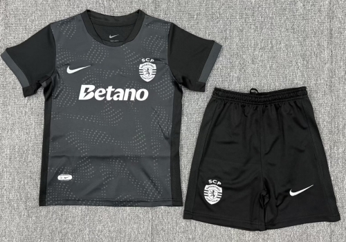 Kids 2025/26 Sporting Lisbon Away Black Kids/Youth Soccer Uniform-522/507/123