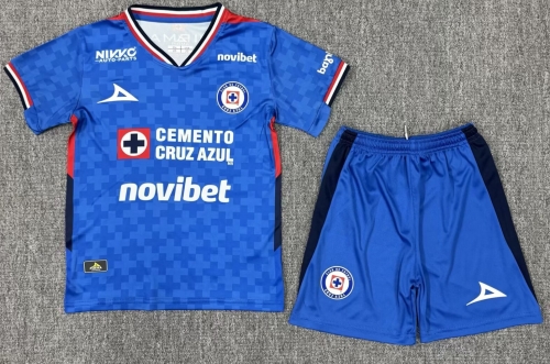 Kids 2025/26 Cruz Azul Home Blue Kids/Youth Soccer Uniform-522