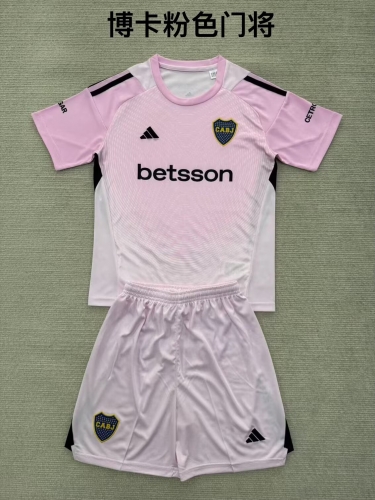 Kids 2025/26 BOCA Juniors Pink Goalkeeper Kids/Youth Soccer Uniform-208