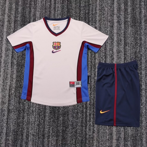 Kids 98/99 Retro Version Barcelona Away Rice White Kids/Youth Soccer Uniform-811