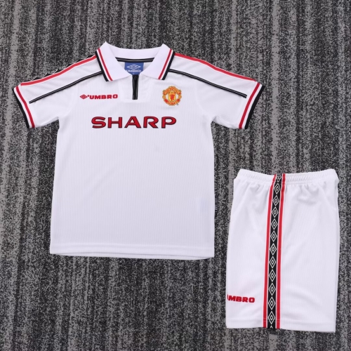 Kids 98-99 Commemorative Retro Version Man United White Kids/Youth Soccer Uniform-811