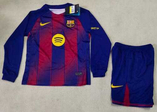 Kids 2025/26 Barcelona Home Blue & Red LS Kids/Youth Soccer Uniform-507